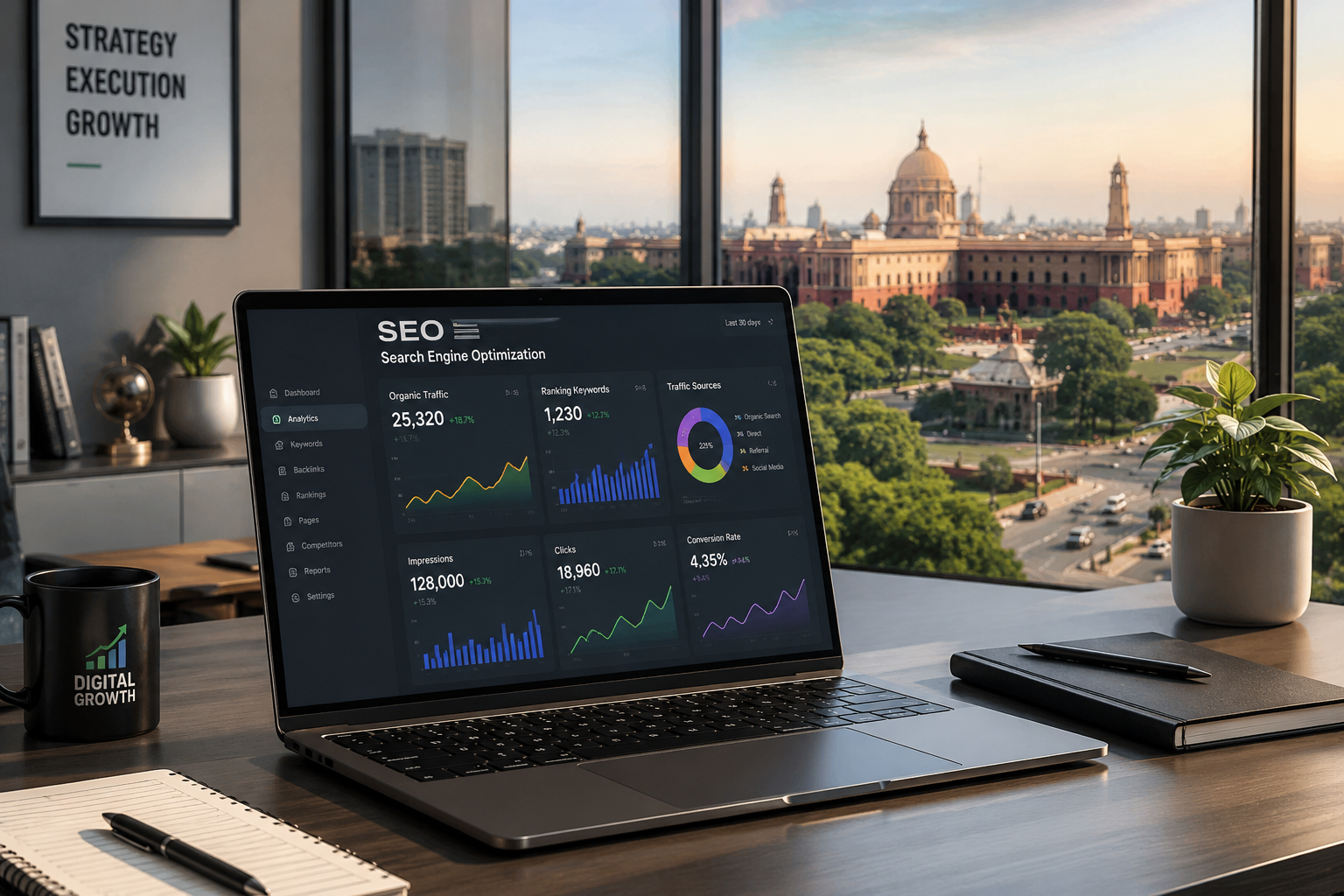 Best SEO services in Delhi NCR dashboard showing business growth analytics